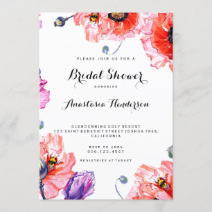 Invitación Cute amapola Flores Ducha de novia.