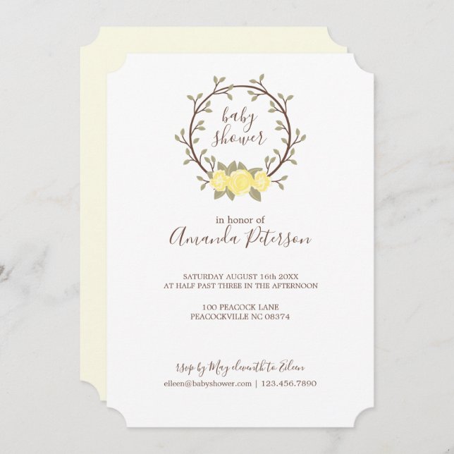 Invitación Cute amarillo floral Baby Shower (Anverso / Reverso)