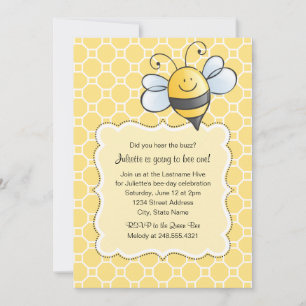Invitación Cute amarillo negro Bumblebee primer cumpleaños