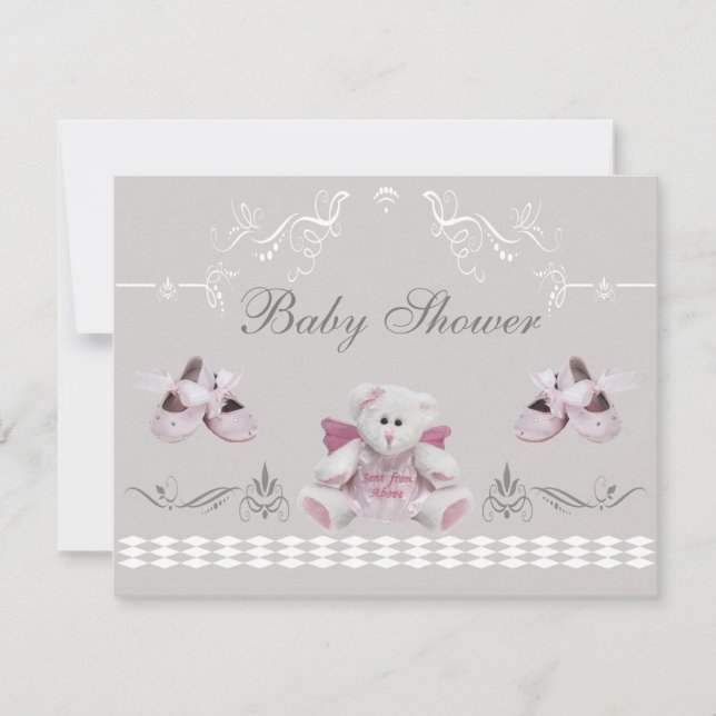 Invitación Cute Angel Teddy & Ballet Shoes Baby Shower (Anverso)