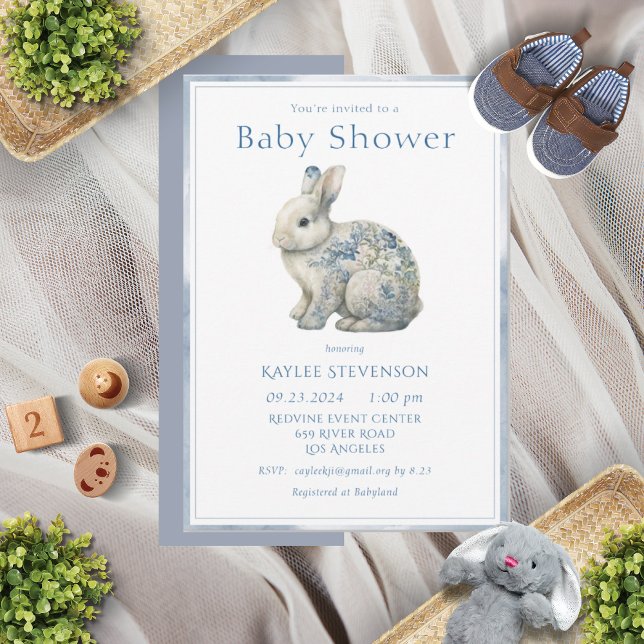 Invitación Cute Animal Blue Watercolor Floral Baby Shower (Subido por el creador)