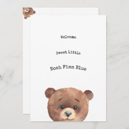 Invitación Cute Animal Brown Bear Sweet Baby Announcement