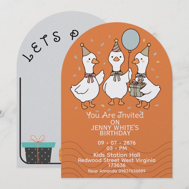 Invitación Cute Animal | Ducks Birthday Invitation  (Anverso / Reverso)