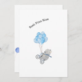 Invitación Cute Animal on A Bike With Blue Balloons 