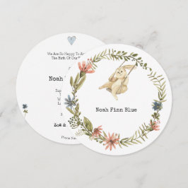 Invitación Cute Animal Rabbit Baby Boy Announcement Card