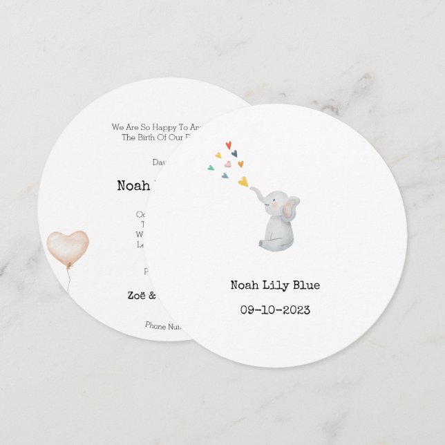 Invitación Cute Animal Watercolor Elephant Hearts Card (Anverso / Reverso)