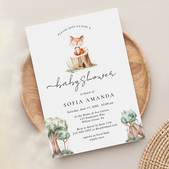 Invitación Cute Animal Woodland Fox Baby Shower (Subido por el creador)