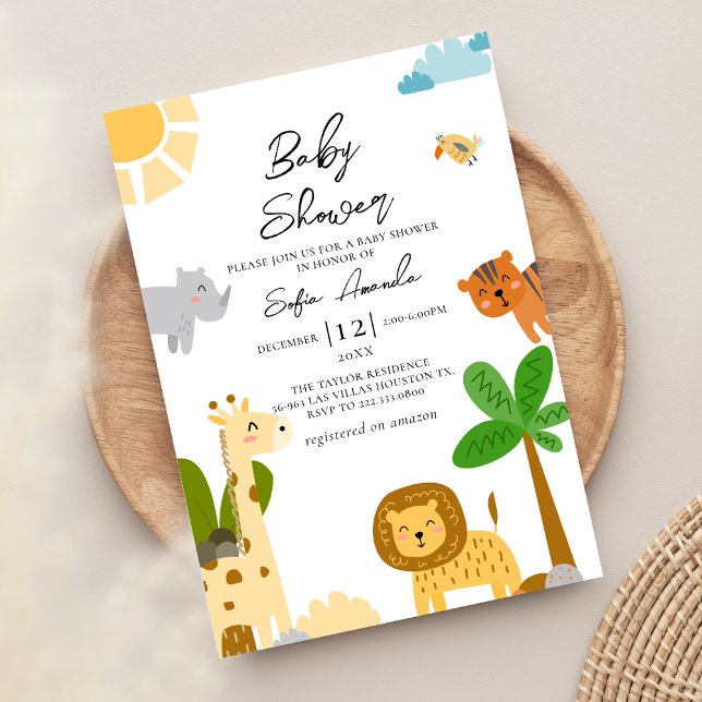 Invitación Cute Animal Woodland Safari Baby Shower (Subido por el creador)