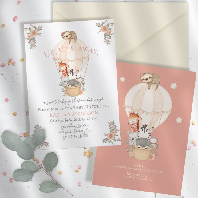 Invitación Cute Animales Balón de aire caliente Giraffe Sloth (Subido por el creador)