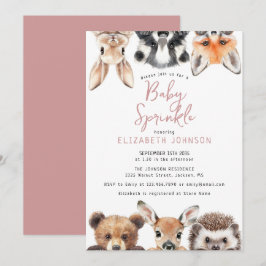 Invitación Cute animales de bosque rosado para baby shower