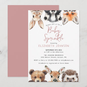 Invitación Cute animales de bosque rosado para baby shower