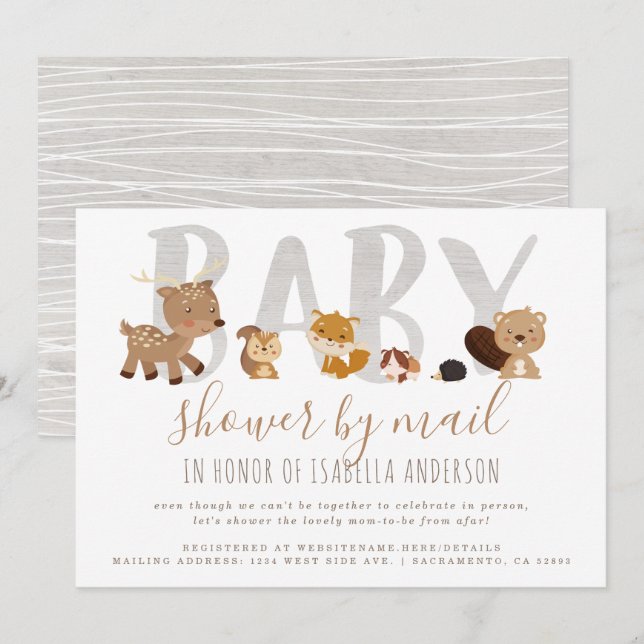 Invitación Cute Animales De Woodland Baby Shower Neutral Por  (Anverso / Reverso)