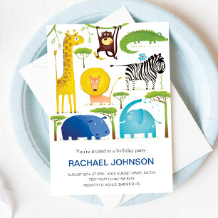 Invitación Cute Animales Jungla Diversión Aniversario Niños A