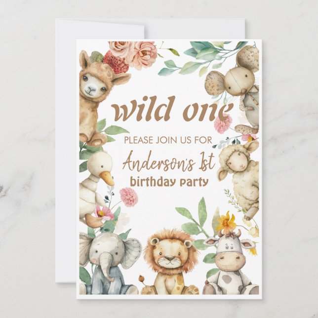 Invitación Cute Animales Nacimiento acuático cumpleaños de be (Anverso)