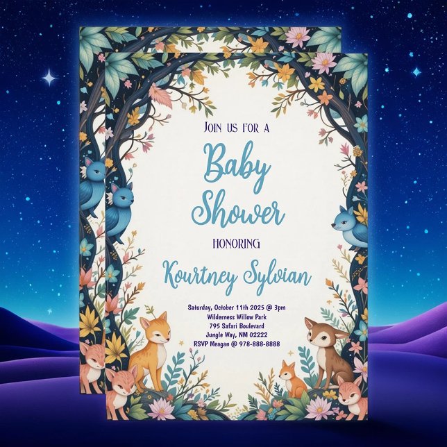 Invitación Cute Animales Pastel Floral Woodland Baby Shower (Subido por el creador)