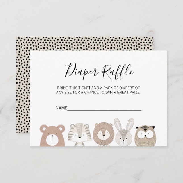 Invitación Cute animales salvajes Baby Shower Diaper Raffle T (Anverso / Reverso)