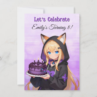Invitación Cute Anime Girl and Dragon Girl's Birthday Party