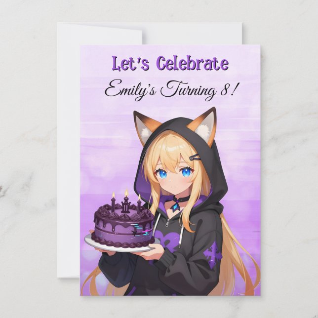 Invitación Cute Anime Girl and Dragon Girl's Birthday Party (Anverso)