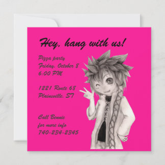 Invitación Cute Anime Guy, Dibujo Original