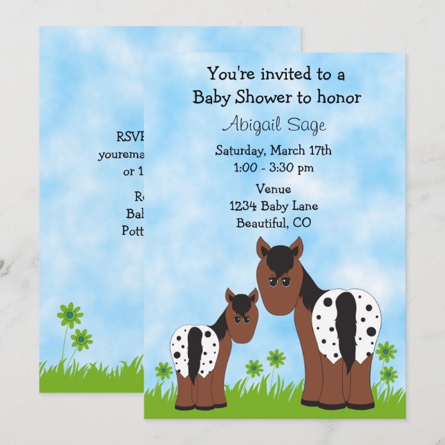 Invitación Cute Appaloosa Mare y Foate Horse Baby Shower (Anverso / Reverso)