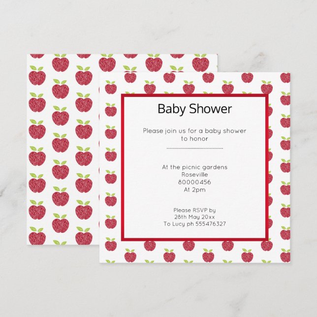 INVITACIÓN CUTE APPLE DISEÑE BABYSHOWER (Anverso / Reverso)
