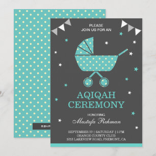 Invitación Cute Aqiqah de bebé niño en cochecito azul verde
