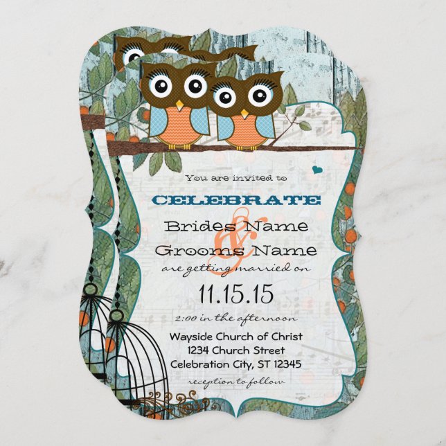 Invitación Cute Aqua Blue Owl Cásate Con Mi Mejor Amigo Boda (Anverso / Reverso)