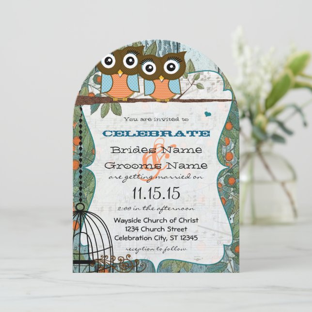 Invitación Cute Aqua Blue Owl Cásate Con Mi Mejor Amigo Boda (Anverso de pie)