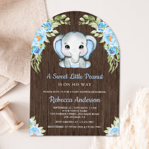 Invitación Cute Arco de Elefante Floral Azul de Madera para B