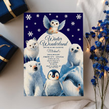 Cute Arctic Animals Blue Winter Kids Cumpleaños