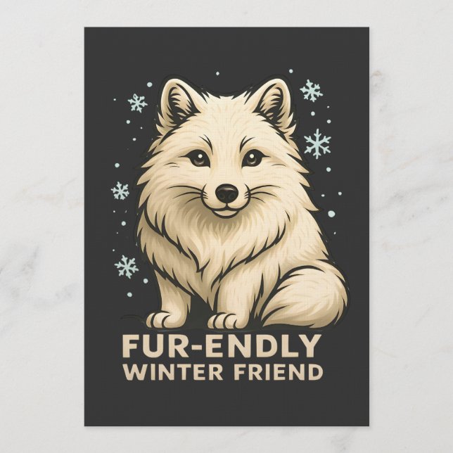 Invitación Cute Arctic Fox – “Fur-endly Winter Friend” (Anverso)