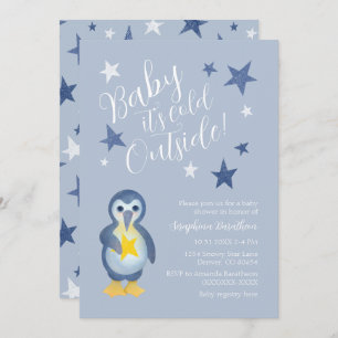 Invitación Cute Arctic Winter Penguin Baby Shower