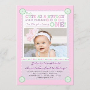 Invitación Cute as a Button (Pastels) First Birthday (Foto)