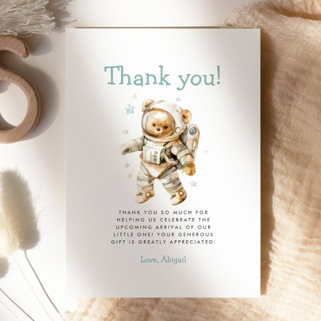 Invitación Cute Astronaut Bear Baby Shower Thank You Card (Subido por el creador)