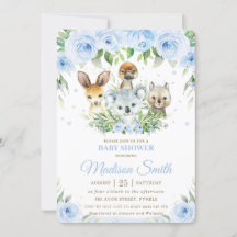 Cute Australia Animals Blue Floral Baby Shower