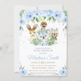 Invitación Cute Australia Animals Blue Floral Baby Shower