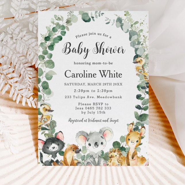 Invitación Cute Australian Animals Greenery Baby Shower (Subido por el creador)