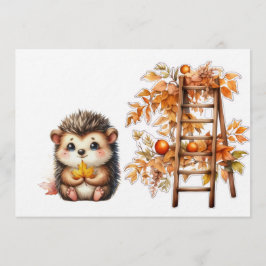 Invitación Cute Autumn Hedgehog with Harvest Ladder Illustrat