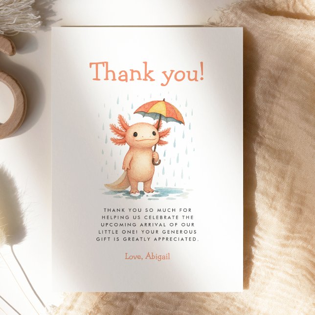 Invitación Cute Axolotl Baby Shower Thank You Card (Subido por el creador)