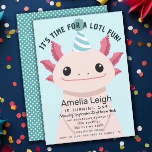Invitación Cute Axolotl Niños Alotl Fun Cumpleaños