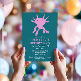Invitación Cute Axolotl Pink Salamander Birthday Party