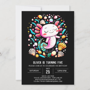 Invitación Cute Axolotl Watercolor Birthday