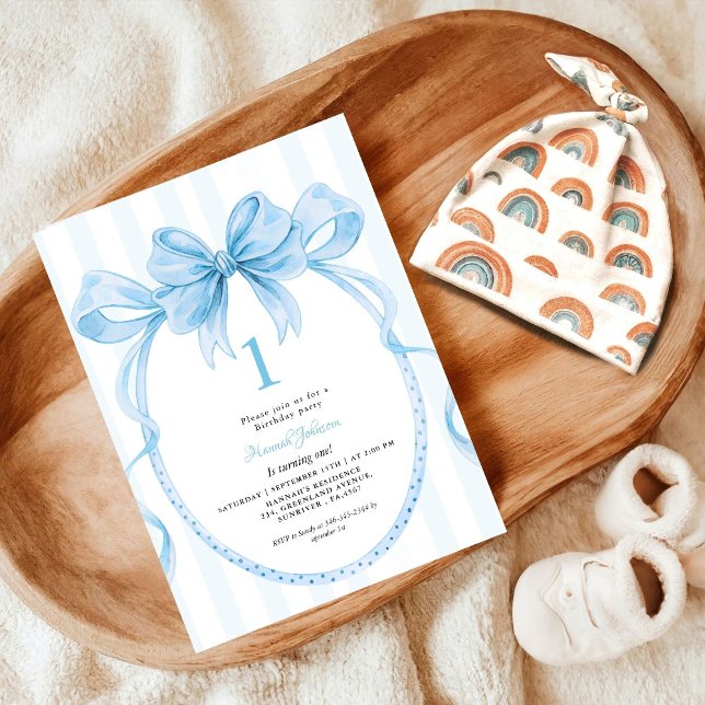 Invitación Cute azul Coquette Primer Fiesta de cumpleaños (Subido por el creador)