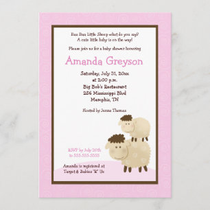 Invitación Cute Baa Sheep 5x7 Baby Shower Invitar a rosa