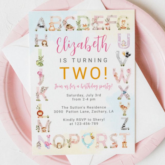 Invitación Cute Baby Animals Alphabet Cumpleaños (Subido por el creador)