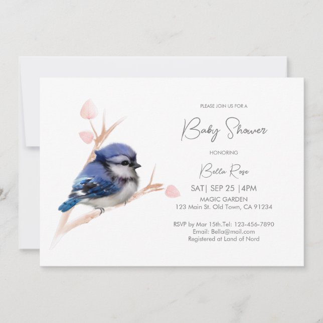 Invitación Cute Baby Blue Jay Baby Shower (Anverso)