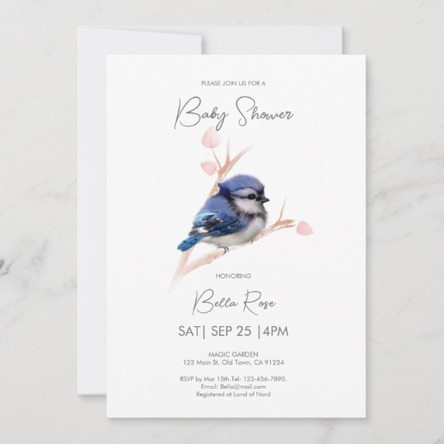 Invitación Cute Baby Blue Jay Baby Shower (Anverso)
