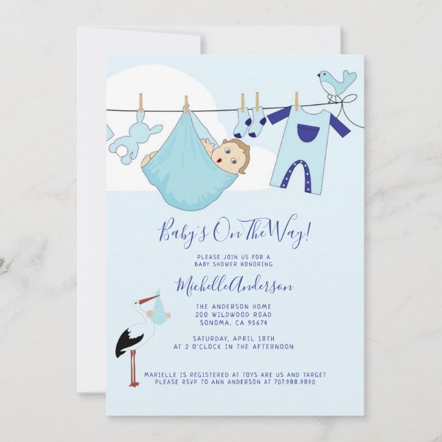 Invitación Cute Baby Boy Blue Baby Bundle (Anverso)