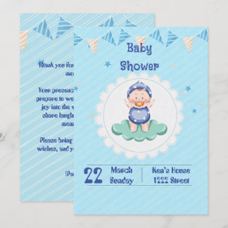 Invitación Cute Baby Boy Party Invitation 