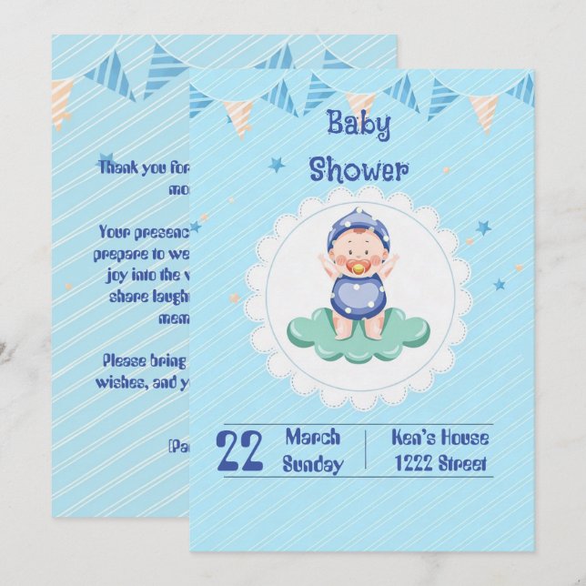 Invitación Cute Baby Boy Party Invitation  (Anverso / Reverso)